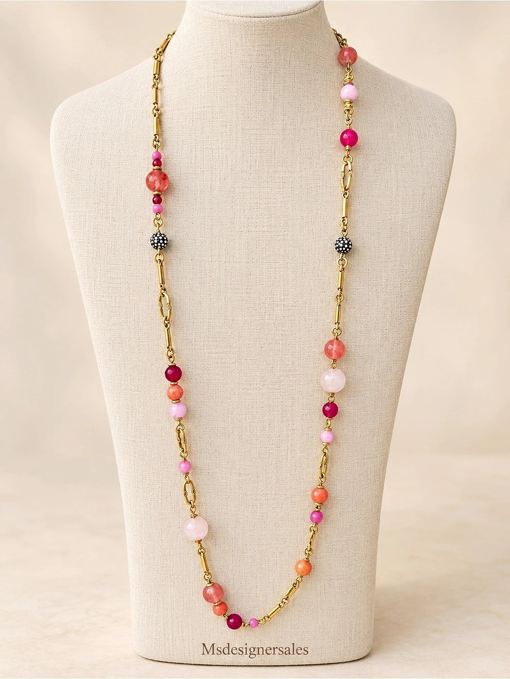 Beaded Long Necklace in Gold & Pink Like New 175